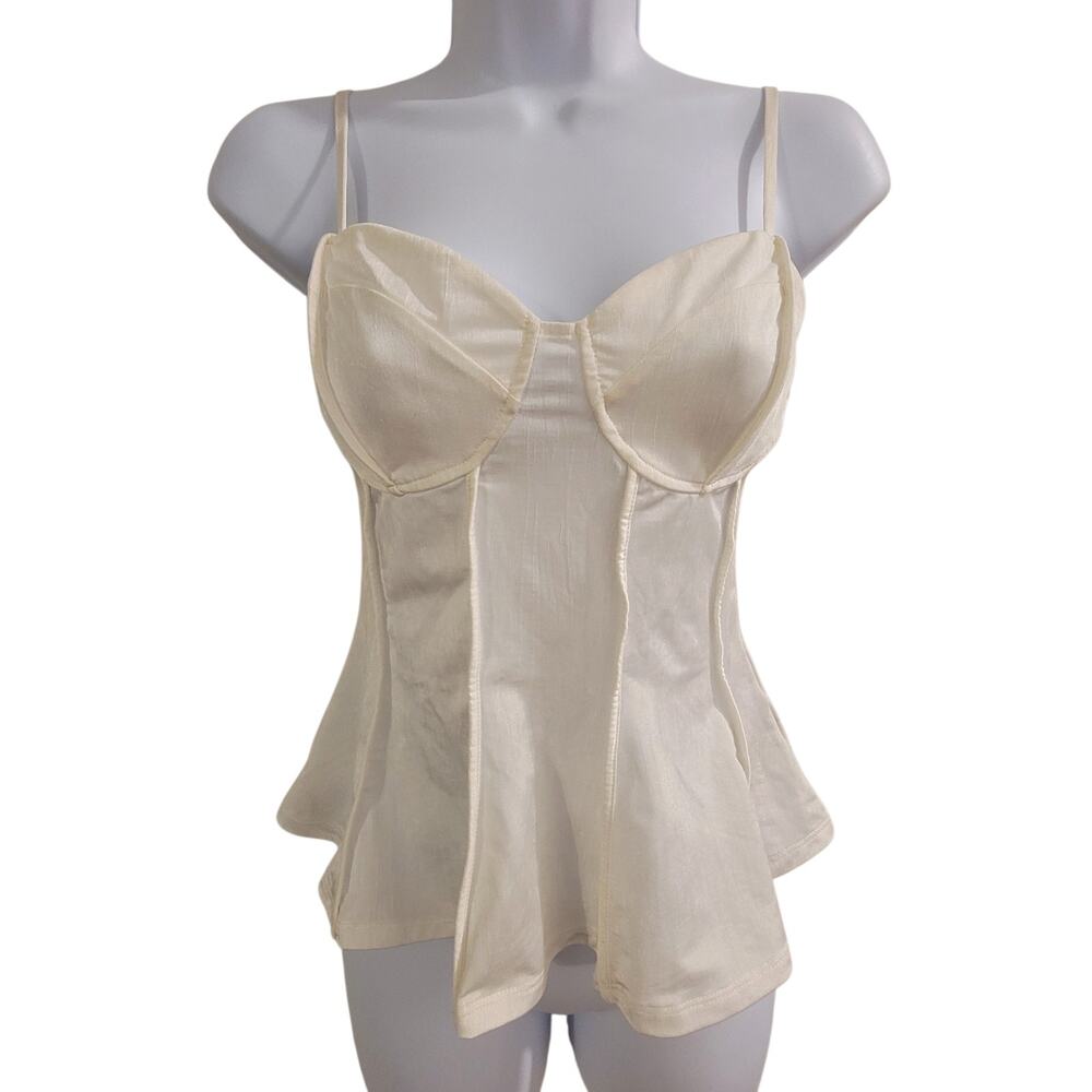 H&M Divided Ivory Corset Bustier Peplum Cami Top Size Small Y2K